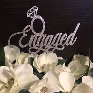 Engaged Cake Topper, Engagement, Wedding Party